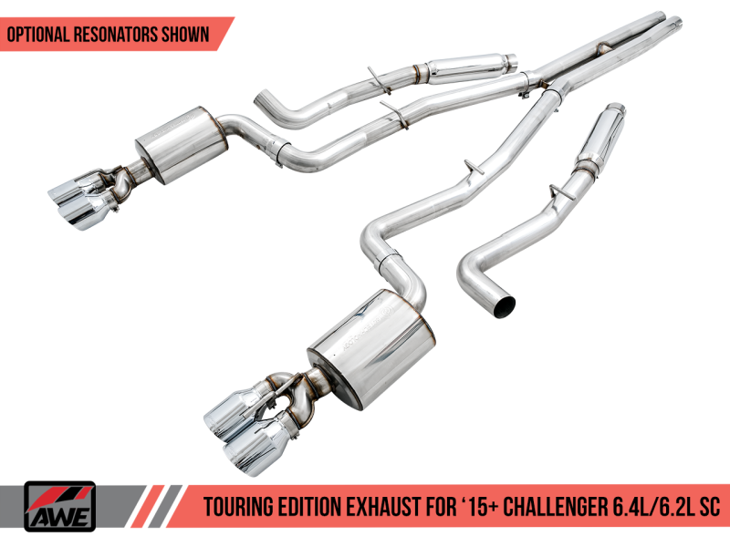 AWE Tuning 2015+ Dodge Challenger 6.4L/6.2L SC Resonated Touring Edition Exhaust - Quad Silver Tips