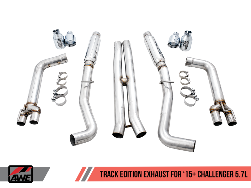 AWE Tuning 2017+ Dodge Challenger 5.7L Track Edition Exhaust - Chrome Silver Quad Tips