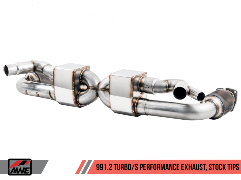 AWE Tuning Porsche 991.2 Turbo Performance Exhaust and High-Flow Cat Sections - For OE Tips