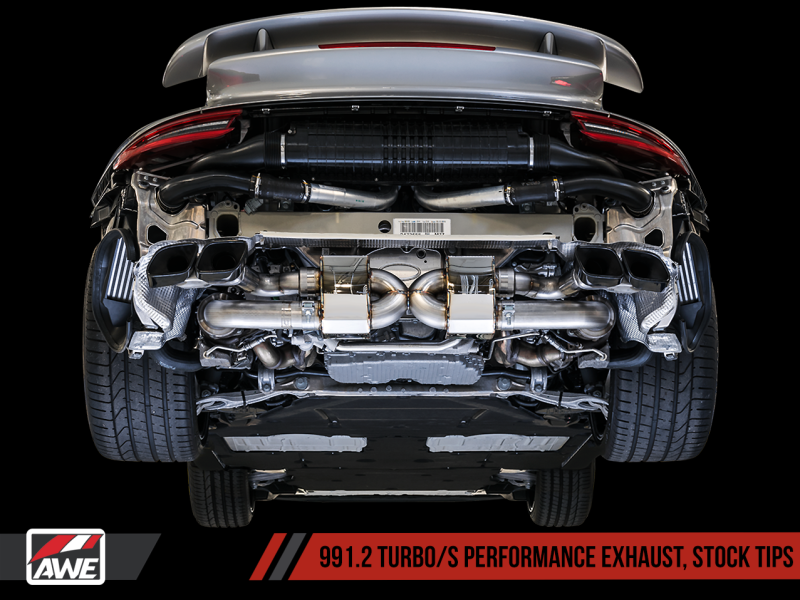 AWE Tuning Porsche 991.2 Turbo Performance Exhaust and High-Flow Cat Sections - For OE Tips
