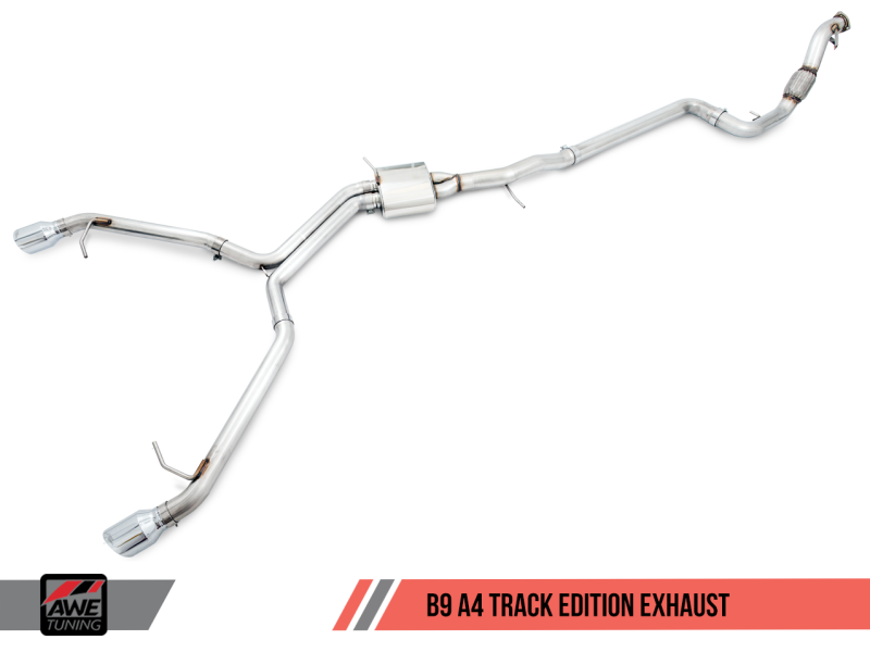 AWE Tuning Audi B9 A4 Track Edition Exhaust Dual Outlet - Chrome Silver Tips (Includes DP)